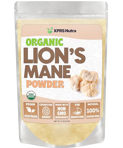 XPRS Nutra Organic Lion's Mane Mushroom Powder - Premium for Mental Clarity, Cognition and Immunity - Vegan Friendly (4 oz)