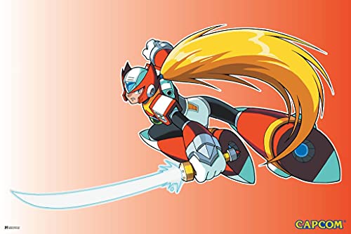 Mega Man Zero Jump Video Game Video Gamer Classic Retro Vintage 90s Gaming MegaMan Capcom Legacy Collection Megaman 11 Mega Man X Dr Wily Cool Wall Decor Art Print Poster 24x36