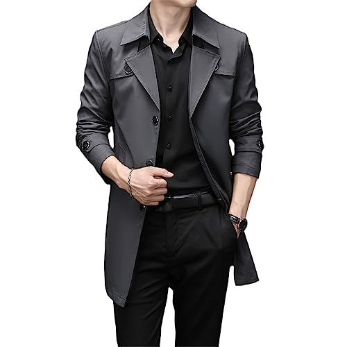 Wvapzxx Men's Long Trench Coat Solid Slim Business Casual Windbreaker Outerwear Jackets