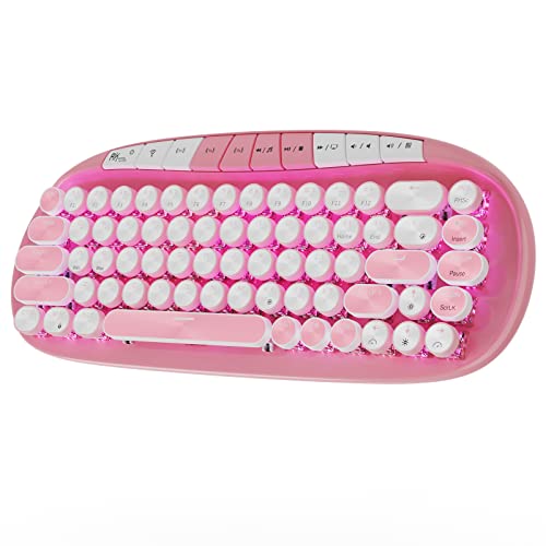 RK ROYAL KLUDGE RK838 Pink Wireless Keyboard, Retro Typewriter Keyboard BT/2.4G/Wired Mode, 75% RGB Hot Swappable Gaming Keyboard with Round Keys 10 Buttons, Pink Switch