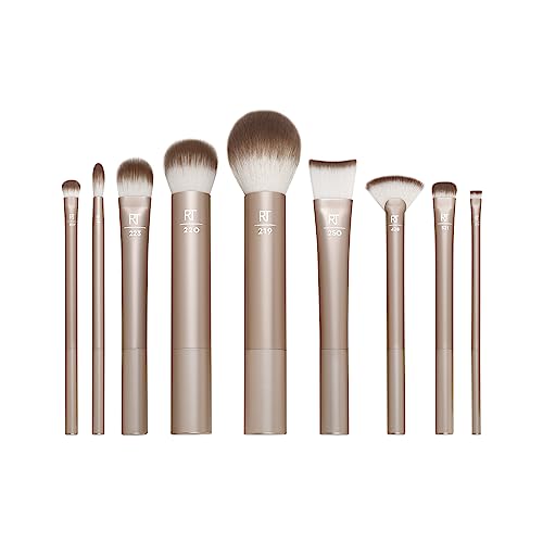 Real Techniques Au Naturale Makeup Brush Kit, For Foundation, Powder, Eyeshadow, Blush, Bronzer, & Concealer, Premium Quality Face Brushes, 9 Piece Set