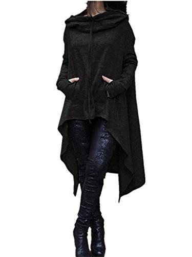 Xuan2Xuan3 Womens Kangaroo Pockets Loose Hoodies Sweatshirts Outerwear Coat Dress, Black, Medium