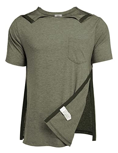 Deyeek Men's Post Shoulder Surgery Shirts Recovery Tear Away Short Sleeve Full Open Side Snap Dialysis Chemo Clothing