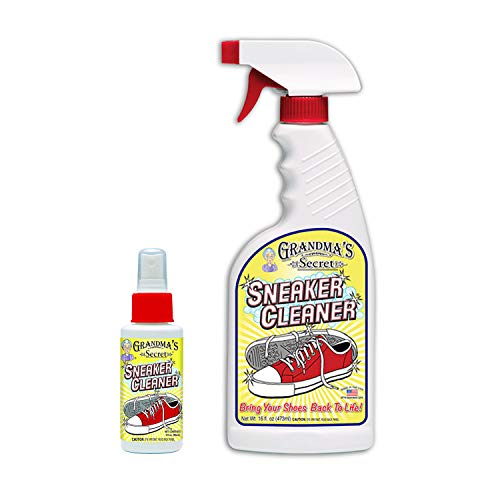 Grandma's Secret Sneaker Cleaner - for Rubber, Canvas, Leather, Stain Remover Spray Removes Dirt, Grime, Grass - Cleaner for Outdoor Shoes, Slippers, Moccasins - 16oz & 3oz Combo