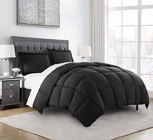 Chezmoi Collection 3-Piece Down Alternative Comforter Set (Queen, Black)