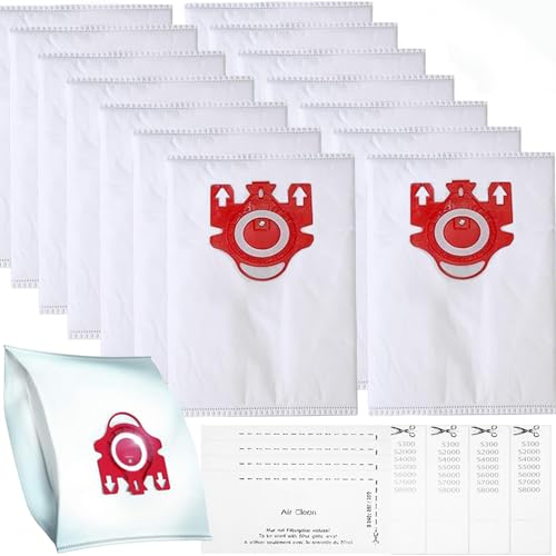 16 Pack 3D Airclean FJM Replacement Bags for Miele Classic C1 Vacuum Bags Type FJM For Miele Compact C1 Compact C2,Miele Complete C1 C2 C3,Miele S241 S290 S300i S400 S4 S6 S2 S5 S8 Vacuum Cleaner Bags