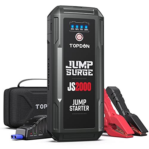 Car Battery Jump Starter, TOPDON 2000A Peak Battery Jump Starter for Up to 8L Gas/6L Diesel Engines, 12V Portable Battery Booster Jump Starter Pack with Jumper Cables and EVA Protection Case