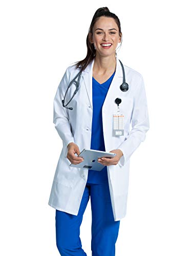 Cherokee White Lab Coat for Women with Notched Lapels with Button Closure and 3 Pockets CK452, S, White