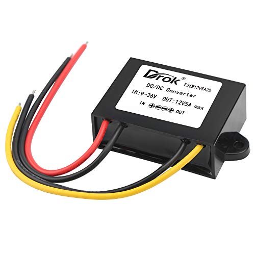DROK DC-DC Stabilizer, 9V-36V to 12V Boost Buck Converter 5A 60W Waterproof Auto Step Up Down Voltage Regulator 12V Volt Transformer for Car Audio Solar Power System LCD Television LED Display Screen