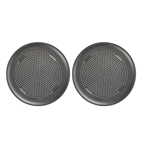 GoodCook AirPerfect 15.75'' Insulated Nonstick Carbon Steel Pizza Pan with Holes, 2-Pack, Gray