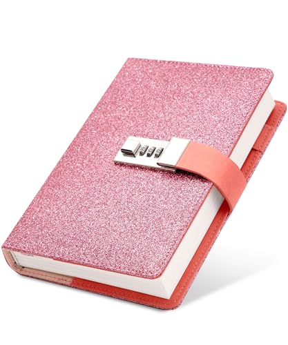 CAGIE Diary with Lock Refillable Lock Diary for Women Waterproof Locked Journal with 224 Pages, Pink Diary with Lock for Girls, 5.3x7.9 inches