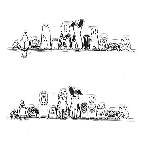 LANGFON Row of Cute Animals Clear Stamps for Card Making Decoration DIY Scrapbooking, Patterns Silicone Stamp for Embossing Album Envelope Decor Craft.