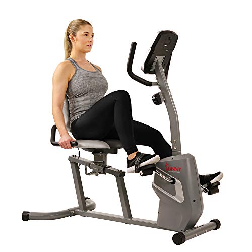 Sunny Health & Fitness Magnetic Recumbent Exercise Bike with Easy Adjustable Seat, Device Holder, RPM and Pulse Rate Monitoring | SF-RB4806, Grey