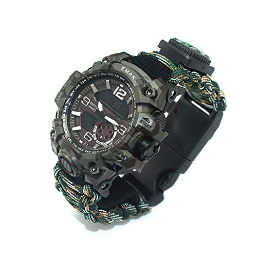 Men/Women Survival Bracelet Watch, Waterproof Adjustable Paracord Bracelet with Whistle Fire Starter Compass and Thermometer, 7 in 1 Multifunctional Outdoor Gear,C