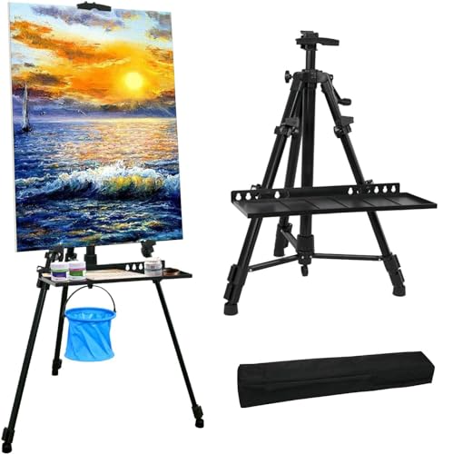 NewZeal Artist Easel Stand Painting Stand Art Easel, 20'to 61' Art Easel for Painting Canvase & Displaying, Aluminum Adjustable Height Display Tripod with Portable Bag/Folding Keg/Apron.(Black)