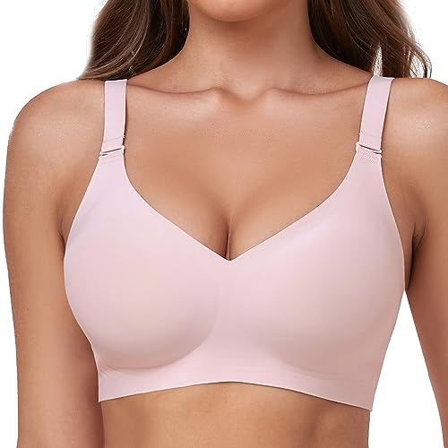 Gailife Smooth Wireless Bras for Women No Underwire Comfort Seamless Bra Lift V Neck Bralettes with Bra Extender -PK,M Pink