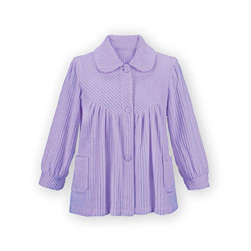 Collections Etc Women's Soft Fleece Button Down Night Shirt with Pockets - Comfy Flattering Fit Over Pajamas or Nightgown, Lavender, Large