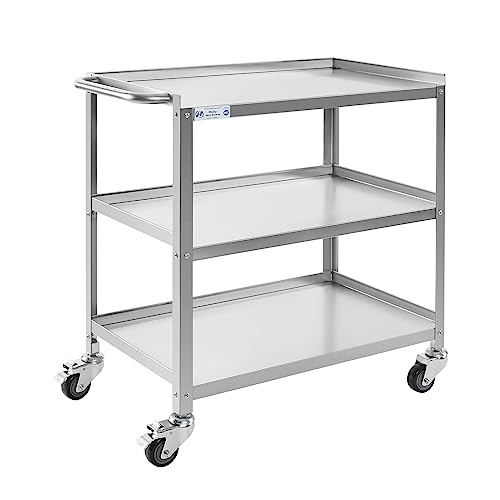 HALLY Stainless Steel Utility Cart 3 Tier NSF Commercial Heavy Duty Metal Mobile Food Rolling Cart with Handle and Wheels for Kitchen, Restaurant, Hospital, Laboratory and Home, 31' L x 19' W x 34' H