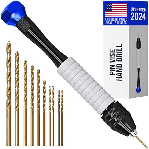Pin Vise Hand Drill for Jewelry Making - Craft911 Manual Craft Drill Sharp HSS Micro Mini Twist Drill Bits Set, Small Rotary Tools for Wood, Plastic, Miniature - Blue