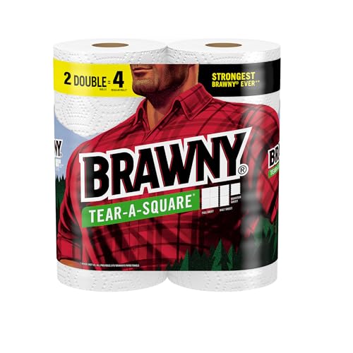 Brawny Tear-A-Square Paper Towels, 2 Double Rolls = 4 Regular Rolls