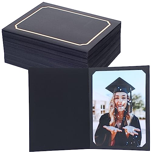 Litpoetic 100 Pack Photo Folder for 4x6 or 5x7 Pictures - Paper Photo Frames, Acid-Free Cardboard Picture Frame,Great for DIY, Graduations, Weddings, Birthday,Classroom (Black)