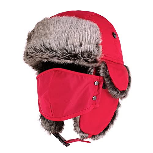CHOK.LIDS Waterproof Winter Trapper s Unisex Premium Strength Ushanka Ear Flap Chin Strap Cold Weather Outdoor (Red)