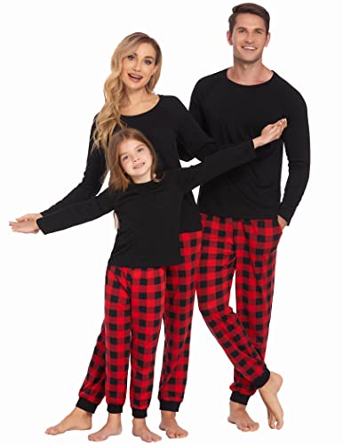 Ekouaer Matching Christmas Pajamas Mens Long Sleeve Sleepwear with Plaid Pjs Pants 2 Piece Sleep Set (Black,L)