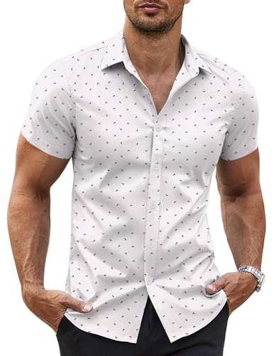 COOFANDY Men's Button Up Shirt Short Sleeve Wrinkle Free Shirt Slim Fit Print Shirt for Men