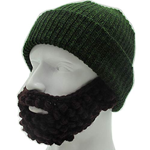 YEKEYI Unisex Wacky Beard Hat Knit Funny Beanie Halloween Cap Wind Mask Green