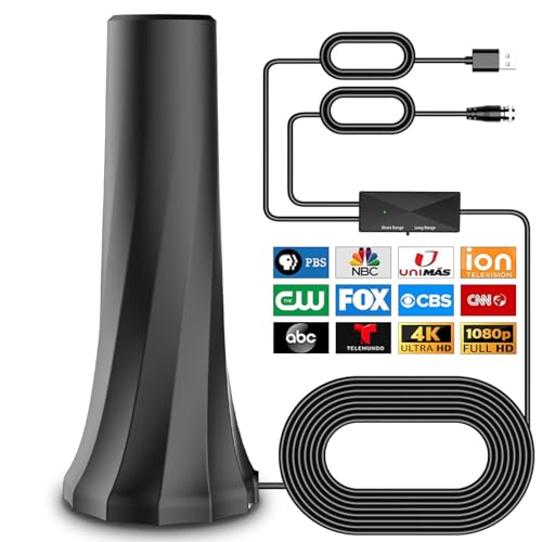 TV Antenna Indoor- Support 4K 1080p Antenna TV Digital HD Indoor Free Local Channels-Support TV Antenna for Smart TV Indoor and All Older TV's -Signal Booster 16FT Coax HDTV Cable