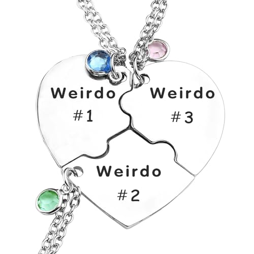 ZNTU Weirdo 1 Weirdo 2 Weirdo 3 Necklace Heart Bff Necklace for 3 Best Friend Necklaces Sister Friendship Jewelry