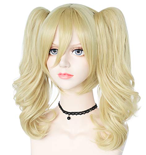 Anogol Hair Cap+Blonde Wig Costume Wig Cosplay Wigs With 2 Clip-On Ponytails For Women Girls Halloween Party