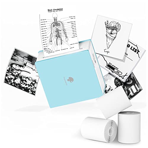 Phomemo Label Maker -M02 Pocket Printer Thermal Bluetooth Sticker Maker with 3 Rolls Paper, for DIY Creation, Study Notes, Memo, List, Work Plan, Gift, Cyan