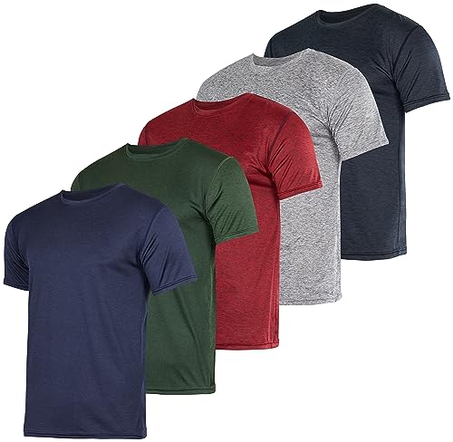 5 Pack Men’s Active Quick Dri Dry Fit Crew Neck T Shirts Athletic Running Gym Workout Short Sleeve Tee Tops Camisas Para Hombres Summer