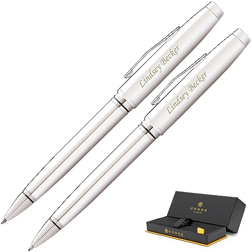 Cross Pen and Pencil Set | Engraved Cross Coventry Twist-Action Ballpoint Pen and Pencil Set - Lustrous Chrome. Personalized Gift Set for Any Occasion