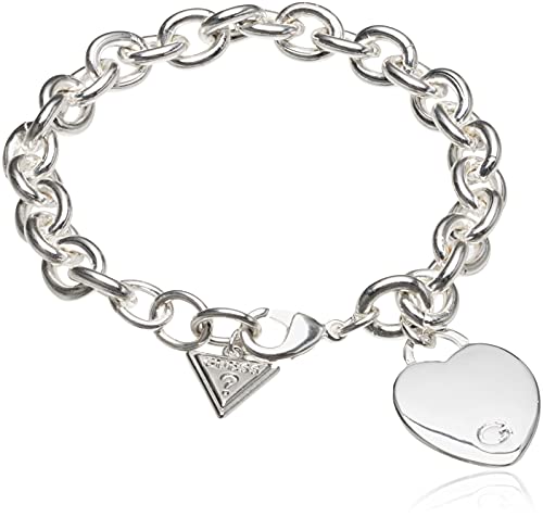 GUESS 'Basic' Silver G Logo Heart Link Bracelet, 7.5'