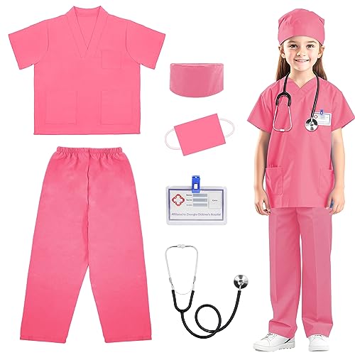 RioRand Doctor Costume for Kids,Toddler Nurse Scrubs with Accessories Halloween Cosplay Dress Up Doctor Pretend Playset For Boys Girls 3-11 Years