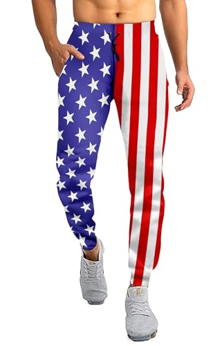 RAISEVERN Men Women American Flag Stars Stripes Print Hip Hop Novelty Jogger Pant Graphic Track Sweatpants With Drawstring Pockets X-Large,2017 Style 3,X-Large