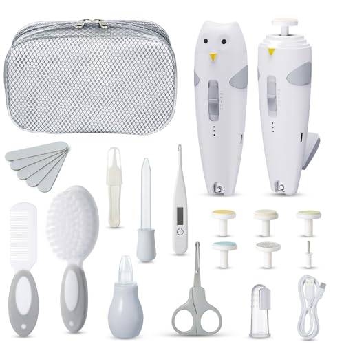 Lictin Baby Healthcare and Grooming Kit, 26 in 1 Rechargeable Nail Trimmer Electric Set,Safe File with Auto Light, Newborn Nursery Health Care Portable Safety Set for Infant Toddlers Boys Girls, Grey
