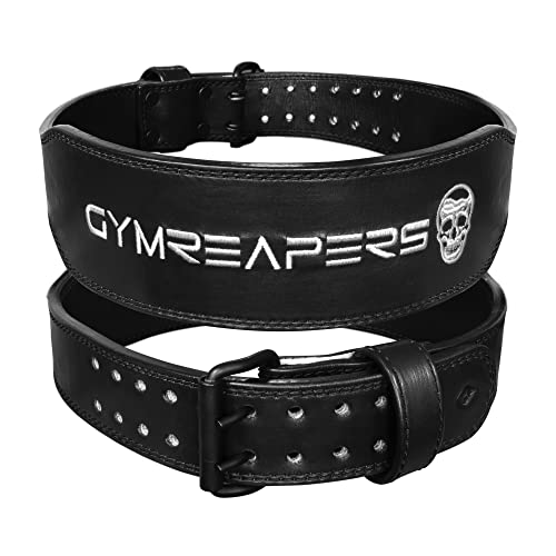 Gymreapers Leather Weightlifting Belt for Bodybuilding, Squatting, Lower Back Support & Back Pain - Real Leather, Adjustable Buckle Sizing - Men & Women - (L)