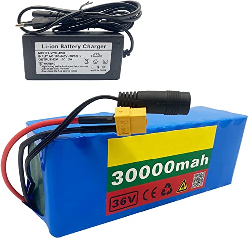36V 30Ah E-Bike Lithium-Ion Battery Pack, for 150W-500W Motor, Rechargeable Replacement Battery Pack, with 42V 2A Charger Built-in BMS