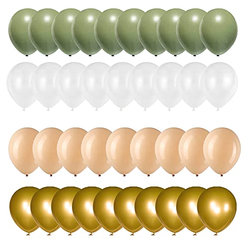 Sage Green Gold White Latex Balloons,50 Pcs 12 Inch Green and blush Gold Party Balloons For Birthday Baby Shower Engagement Wedding Anniversary Party Decorations