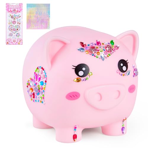 Piggy Bank Girls, Unbreakable Piggy Banks Large Money Coin Bank for Kids with DIY Stickers, for Birthday, Easter, Baby Shower, Pink