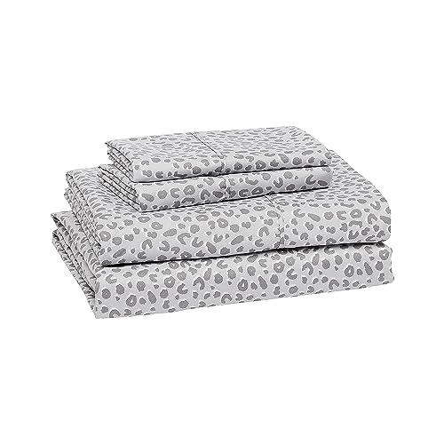 Amazon Basics Lightweight Super Soft Easy Care Microfiber 4 Piece Bed Sheet Set With 14-Inch Deep Pockets, Queen, Gray Cheetah, Printed