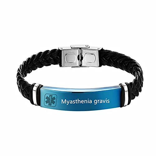 ZKXXJ Medical Bracelets Myasthenia Gravis for Adults Teens,Braided Leather Wristband Emergency Identification Cuff Bracelets Health Alert Systems Awareness Jewelry for Men Women