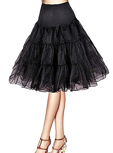 Modeway Crinoline Petticoats Slips Underskirt For Women 50s Retro Poodle Dresses Short Tulle Underskirt Plus Size(Black,XL)