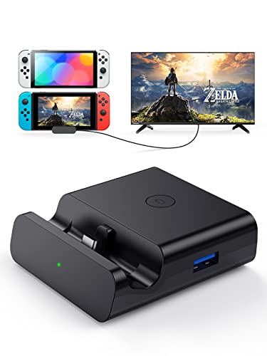 NEWDERY Switch TV Dock for Nintendo, Switch Docking Station for TV, USB C to 4K HDMI Multiport Hub Adapter, Portable PD Charger Dock for Nintendo Switch & OLED, Perfect for Nintendo Switch Accessories