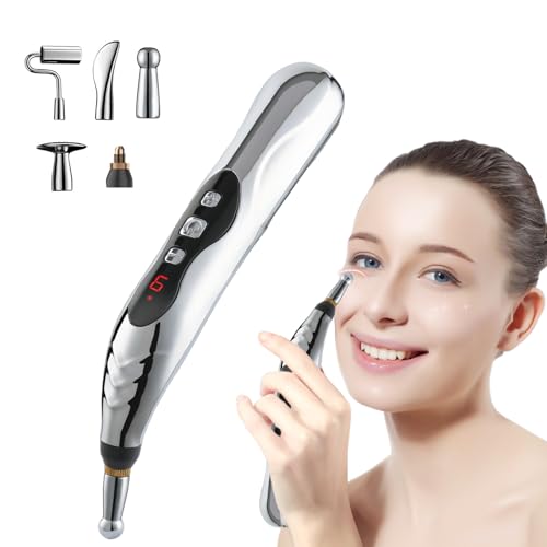 VIVEKATT Acupuncture Pen, 5-in-1 Electronic Acupuncture Pen Pain Relief Therapy Rechargeable Powerful Meridian Energy Massage Pen Relief Pain Tools, White