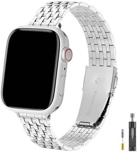 TISIMO for Apple Watch Band 41mm 40mm 38mm 45mm 44mm 42mm Series 9 8 7 6 5 4 3 2 1 SE SE2 Women and Men,Stainless Steel Metal Watchband for iWatch (Sliver)