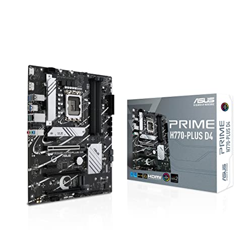 ASUS Prime H770-PLUS D4 Intel H770(13th and 12th Gen) LGA 1700 ATX Motherboard with PCIe 5.0, 3xPCIe 4.0 M.2 Slots,DDR4,2.5Gb LAN,DisplayPort, HDMI,USB 3.2 Gen 2 Type-C,Thunderbolt (USB4) Support